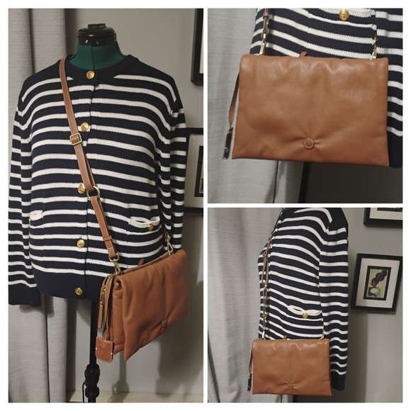 J Jill Do-It-All Crossbody Brown Padded Leather Foldover Purse - Picture 16 of 16